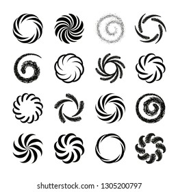 Set of spiral swirl icons, twirl spiral circle, swirling circles, twist curve spiral. Abstract spirals and liquid twirls. Vector design elements.