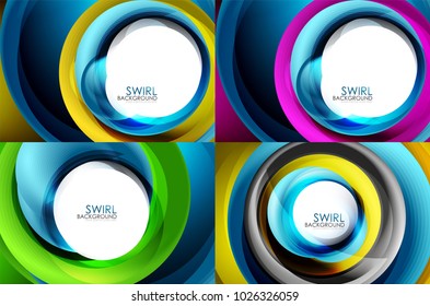 Set of spiral swirl line backgrounds, business or techno digital template for presentation or web, multicolored and blue colors