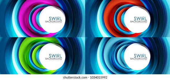 Set of spiral swirl line backgrounds, business or techno digital template for presentation or web, multicolored and blue colors