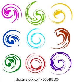 Set of spiral, swooshes. 9 different version.