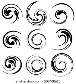 Set of spiral, swooshes. 9 different version.