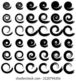 Set of spiral . Whimsical spiral symbols set hand painted with watercolor Ink illustration isolated on white background. Grunge style. Abstract shape. Hand drawn. 