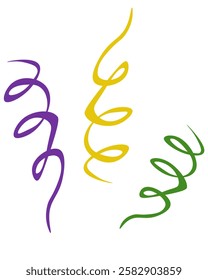 set of spirals in Mardi Gras colors, bright colored attributes for the design of festive printed products vector illustration