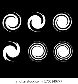 Set of spirals on a black background. The spiral is white. Vector illustration.