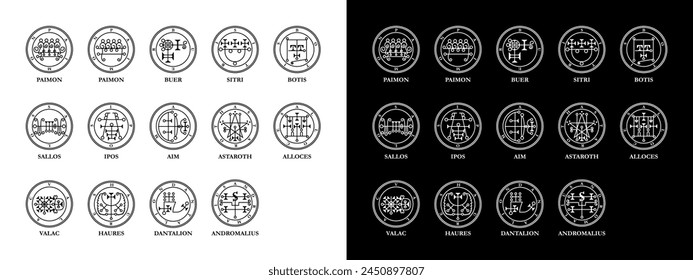 Set Spirit Hell Duke Knight Dictionnaire Infernal Ars Goetia Demon Hell Logo Icon Sign Symbol Emblem Badge Transparent No Background Vector EPS PNG Clip Art