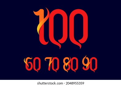 Set of spirit number logo design. Anniversary logo collections. Fire, bright, neon, ribbon, passion.