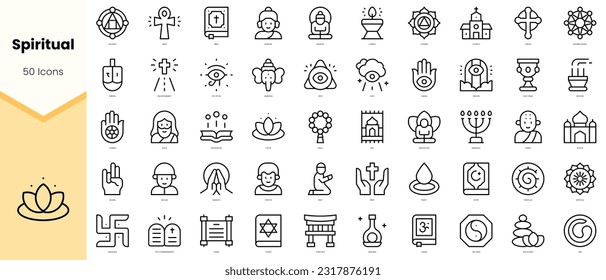 Set of spiritual Icons. Simple line art style icons pack. Vector illustration