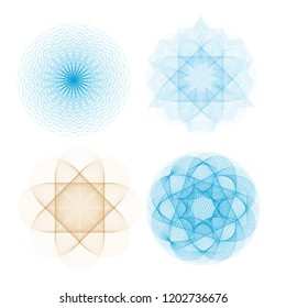 Set of spirograph for safety protective layer on the diplomas, certificates or bills - vector illustration, digital watermark.