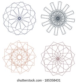 Set of spirographs in various forms and colours.