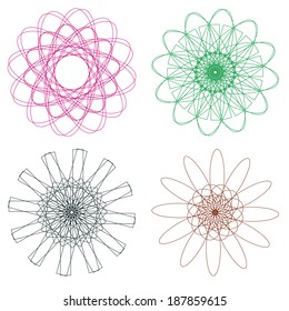 Set of spirographs in various forms and colours.
