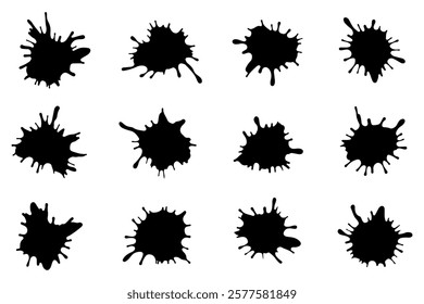 Set splash black paint. Spray paint blot element.Colorful ink stains mess.Colorful paint splatters.