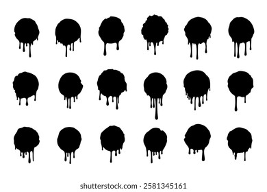 Set splash black paint. Spray paint blot element.Colorful ink stains mess.Colorful paint splatters.