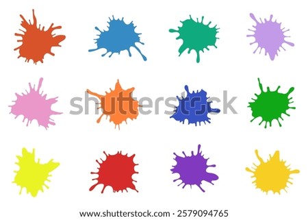 Set splash color paint. Spray paint blot element.Colorful ink stains mess.Colorful paint splatters.