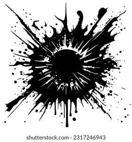 set of splash grunge brush, isolated, handdrawn, all black