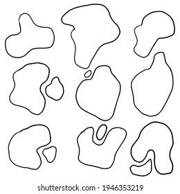 Set of splash icons isolated on white background. Uneven shapes. Cute smears, creative blots, spatters.