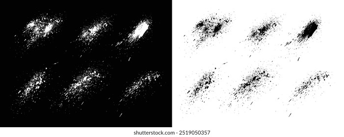 Conjunto de pintura de splash tinta preto e branco pincel traçado vetor sangue fundo