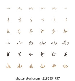 Satz von Splash und sprühbrauner flüssiger Vektorgrafik auf weißem Hintergrund.