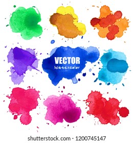 Set of splash watercolor, Splash watercolor spray texture isolated on white background. Vector illustration.