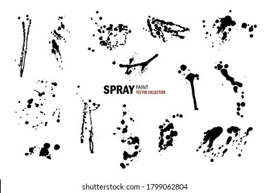 Set of splashes of black ink, grunge ink drops, stains and drops, splashes of black paint, vector.