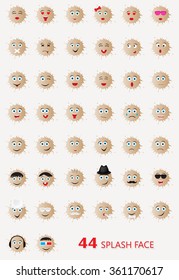 Set of splashes with different emotions. Emoticons icon set.
