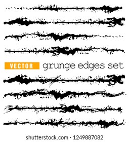 Set of splashes edge. Grunge strokes template. Art brush for paint draw. Hand draw ink stains vector illustration.
