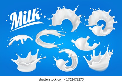 Milchtrockensatz. Flecken 3D.Abstrakter realistischer Milchtropfen mit Splash einzeln auf blauem Hintergrund.element für Werbung, Paket-Design. Vektorgrafik