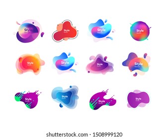 Set of splashing abstract graphic elements. Design background with flowing shapes. Vector illustration. Can be used for advertising, marketing, presentation