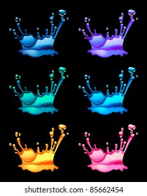 Set of splashing water drops, black background, vector