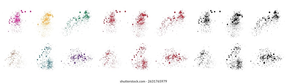 Conjunto de salpicaduras de Vector de sangre de delito de textura grunge púrpura, trigo, verde, azul, rosa, naranja, rojo y negro