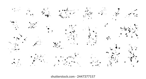 Set of splattered vector black paint blots and drops. Hand drawn ink drops and splashes. Liquid paint drips and ink splatter. Grunge texture for punk posters, templates and graffiti design.