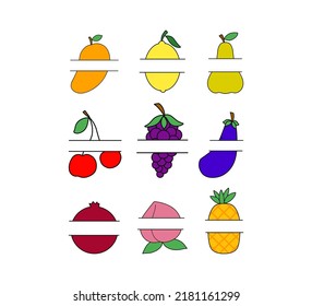 Set of Split Fruit Illustrations 