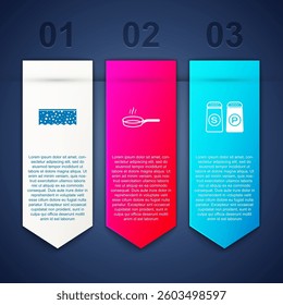 Set Sponge with bubbles, Frying pan and Salt and pepper. Business infographic template. Vector