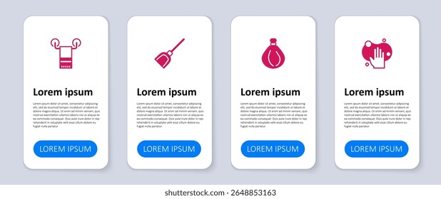 Set Esponja, Bolsa de basura, recogedor y colgador de toallas. Plantilla de infografía de negocios. Vector