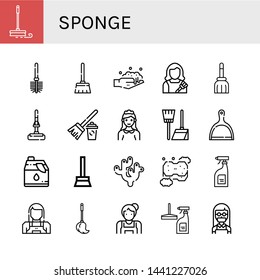 Set of sponge icons such as Mop, Toilet brush, Broom, Washing, Housekeeper, Maid, Dustpan, Cleaner, Coral, Sponge, Cleaning products, Window cleaner , sponge