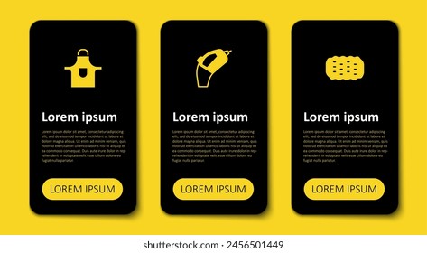 Set Sponge, Portable vacuum cleaner and Kitchen apron. Business infographic template. Vector