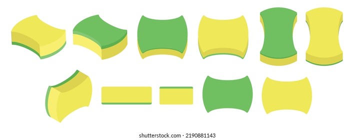 Set of sponges clipart vector illustration. Simple cleaning sponge different poses flat vector design. Sponge washing pad icon isolated on white. Washing pad cartoon clipart. Kitchen concept symbol