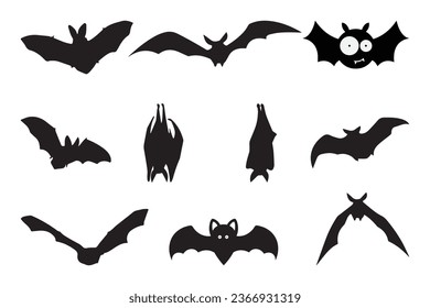 Set of spooky bat silhouettes