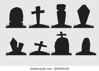 Set of spooky cemetery in halloween season vector illustration