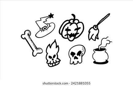 Set of Spooky Creepy Witch Doodle