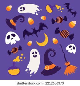 a set of spooky elments for halloween celebration