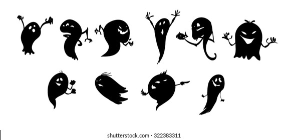 A set of spooky, funny ghost illustrations.