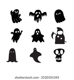 Set of spooky ghost silhouette in different shapes