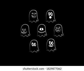 Set Spooky Halloween flat icon on black background in vector illustration