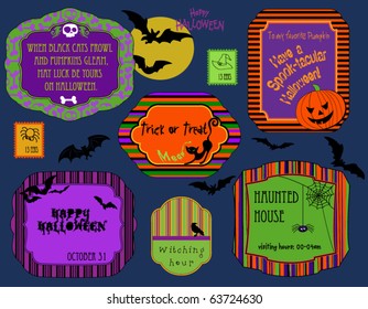 Set of spooky Halloween labels, invitations and stamps