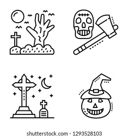 Set of Spooky Halloween Line Icons
