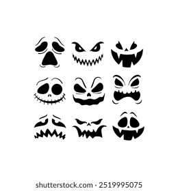 Set of spooky Halloween pumpkin faces. Vector illustration design.