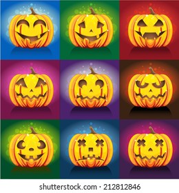 Set of spooky halloween  smiling pumpkins