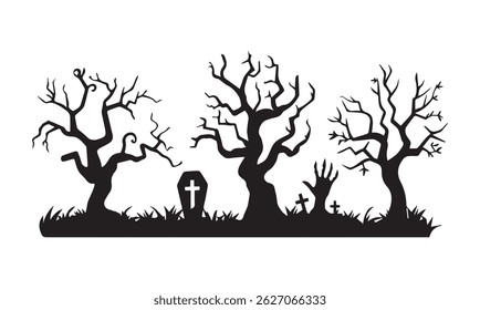 Set of Spooky Halloween trees vector silhouette. Scary halloween tree. vector illustration eps file.