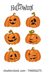 Set of spooky horror images of pumpkins. Scary Jack-o-lantern facial expressions Illustration