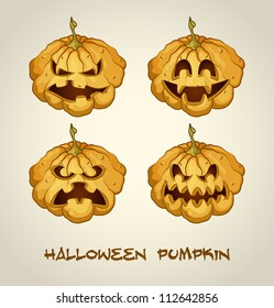 Set of spooky jack o lanterns. Vector Illustration.